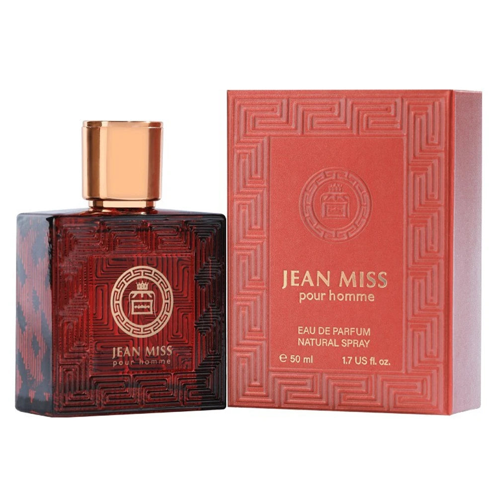 Lamp Post 50ml Eau De Parfum for men, stylish red bottle, showcasing the perfume's elegant design and branding.