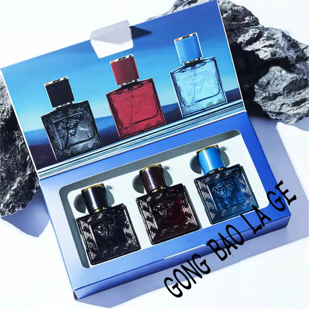 Lamp Post men's perfume gift set with three 90ml colognes, featuring charming, lasting fragrances designed to attract.