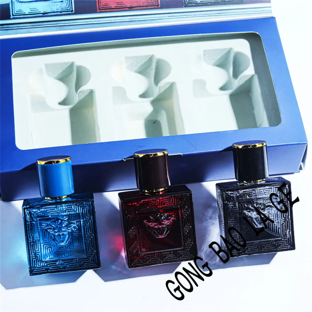Lamp Post men's perfume gift set with three 90ml charming colognes featuring lasting, attractive fragrances for men.