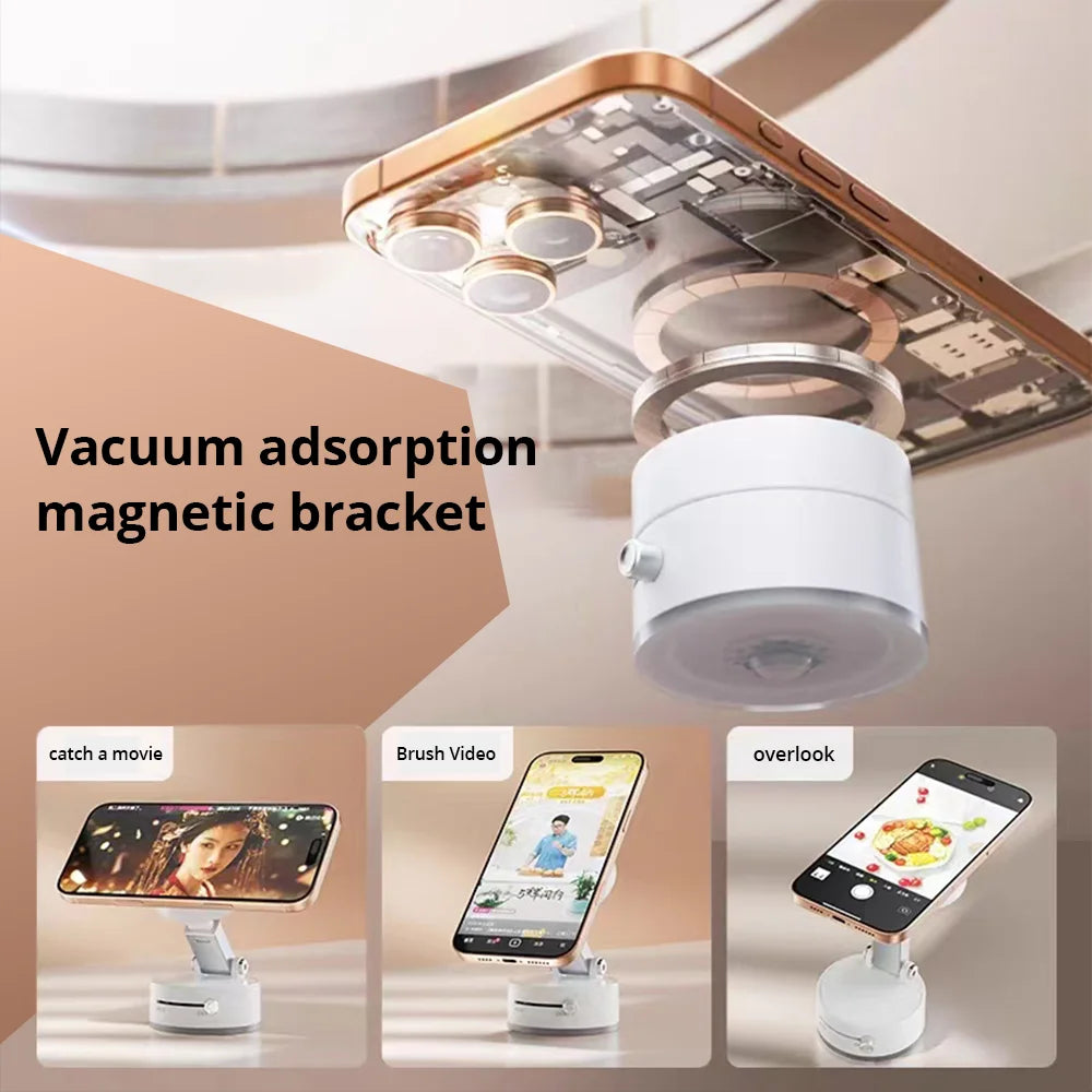 White Lamp Post 360° magnetic phone mount with vacuum suction, double-sided hands-free holder for car, gym, or mirror surfaces.
