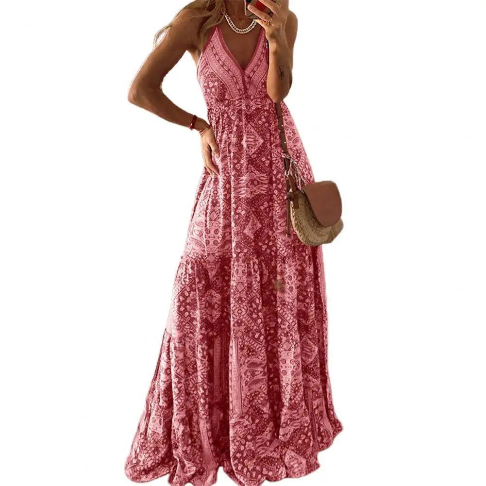 Red long dress for women by Lamp Post, flowing style with elegant design, perfect for formal or casual occasions.