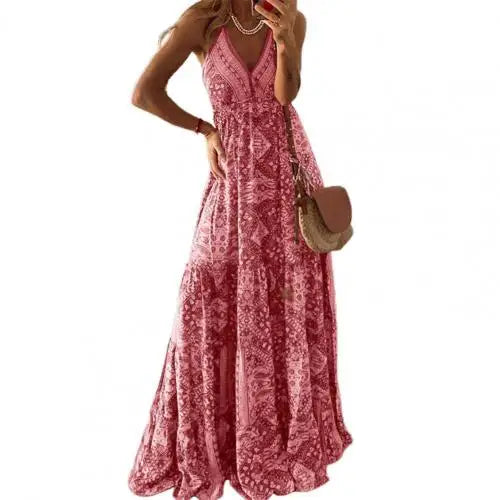 Red long dress for women by Lamp Post, flowing maxi style with elegant design, perfect for formal or casual occasions.