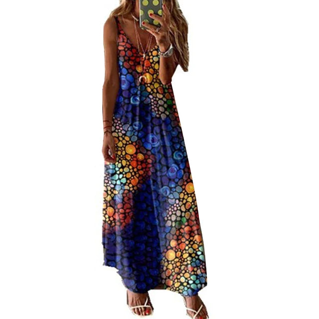 Red long dress for women by Lamp Post, flowing maxi style with elegant design and full-length silhouette.
