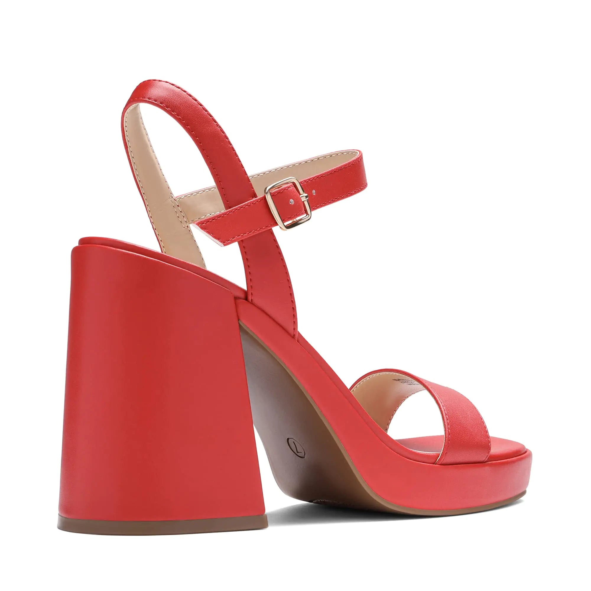 Red women open toe shoes by Lamp Post, stylish footwear with a comfortable open toe design and sleek appearance.