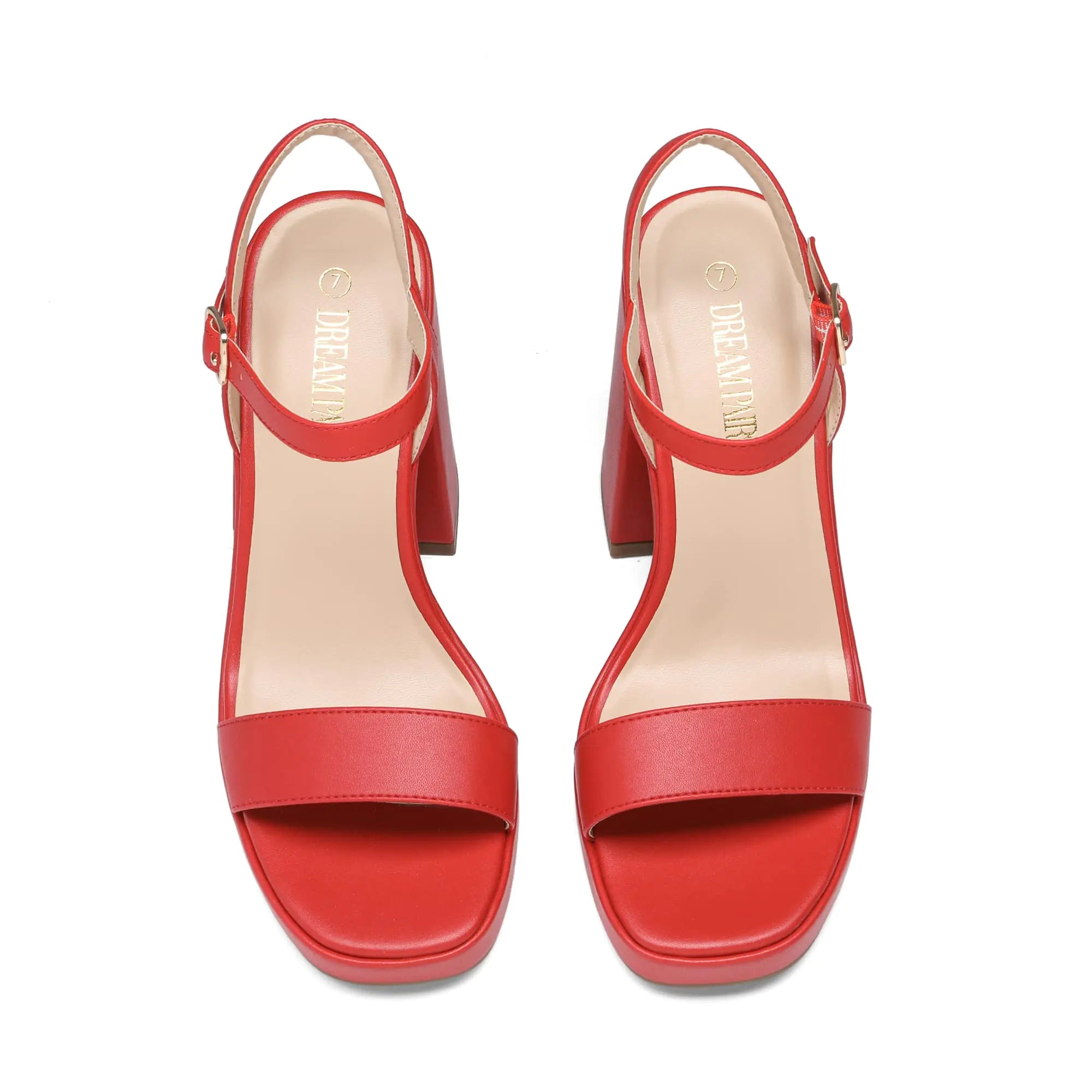 Red women open toe shoes by Lamp Post featuring stylish design and comfortable fit.