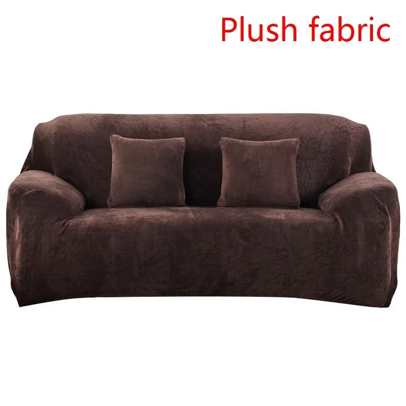 Red stretch sofa slipcover by Lamp Post, designed for a 1-seat sofa; snug fit with a smooth fabric texture.