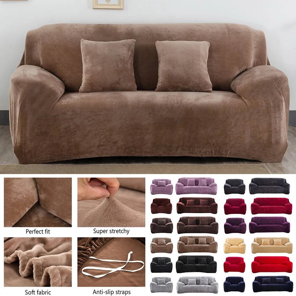 Red stretch sofa slipcover from Lamp Post, designed for a 1-seat sofa, with a snug fit and smooth fabric appearance.