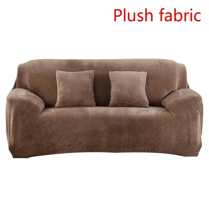 Red stretch sofa slipcover by Lamp Post draped over a 1-seat sofa, showcasing its fitted, elastic design for a snug fit.