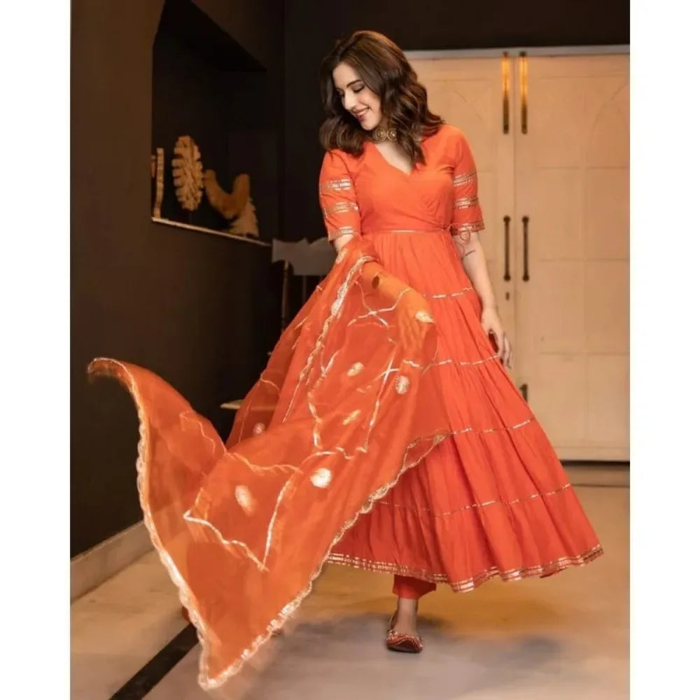 Red women's kurti pant with dupatta set by Lamp Post, featuring traditional design and comfortable fit.