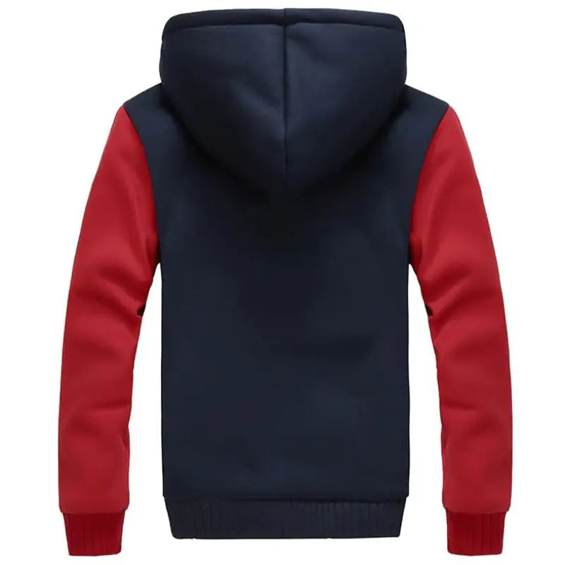 Red men's coat jacket by Lamp Post, large size, showing front view with collar and button details.