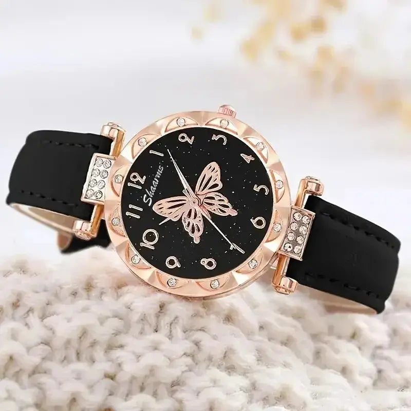 Luxury Rhinestone Butterfly Watch Set by Lamp Post featuring a red watch with rhinestone accents and butterfly details.