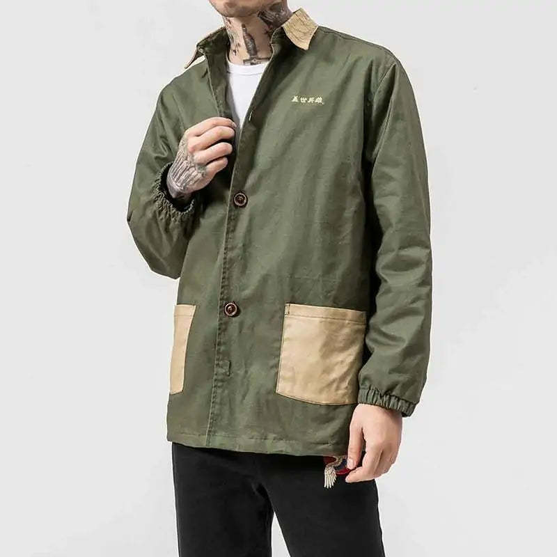 Red men's fashion jacket by Lamp Post, stylish outerwear with a modern fit, shown on a model.