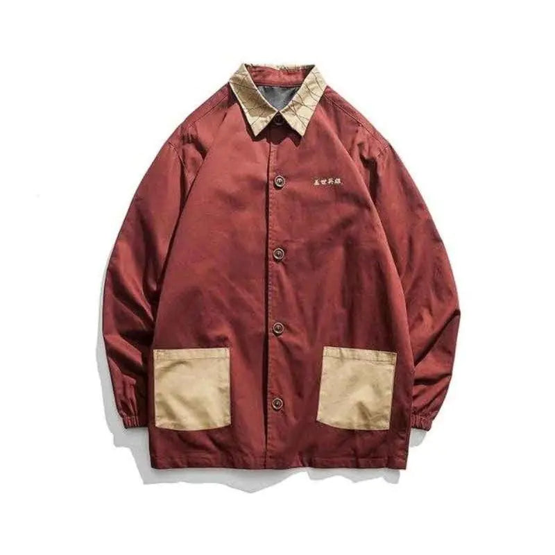 Red men's fashion jacket by Lamp Post, stylish outerwear with a modern fit and zip closure, suitable for casual wear.