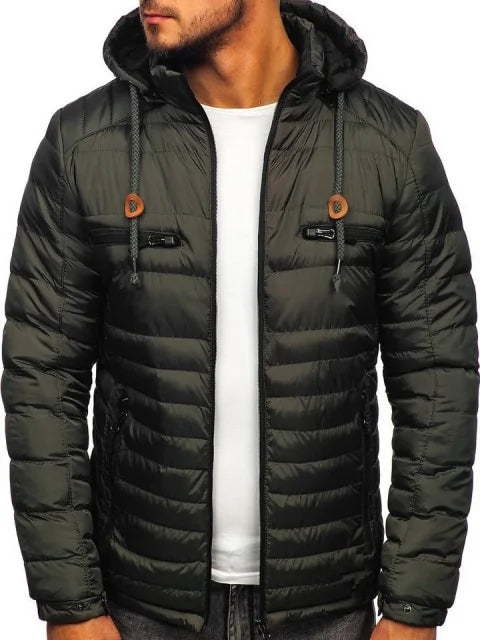 Red waterproof hooded warm jacket by Lamp Post, shown in a small size, designed for outdoor warmth and rain protection.