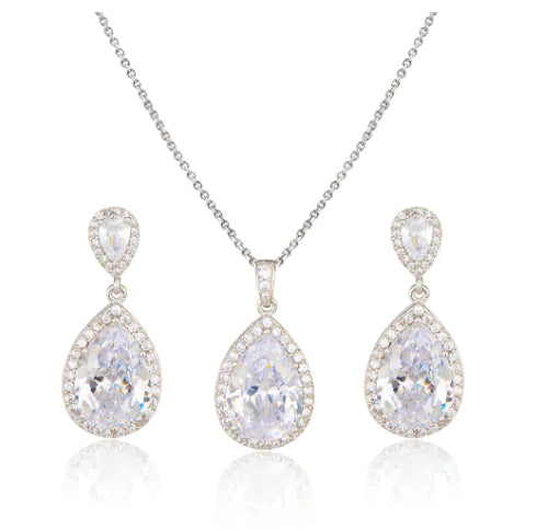Red women's jewelry set by Lamp Post featuring matching earrings and necklace with elegant design.