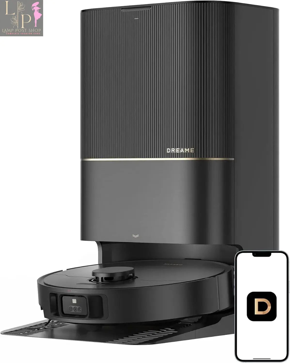 Lamp Post robotic vacuum cleaner with liftable mop, 12000Pa suction, side brush, black automatic vacuum for carpet cleaning.