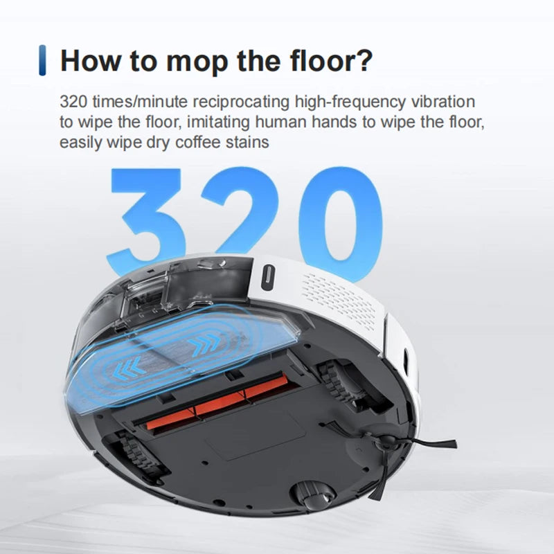 Lamp Post robot vacuum and mop cleaner with vibration mopping, compact design, and cleaning base for floor maintenance.