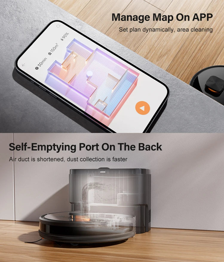 Lamp Post robot vacuum cleaner in black for hardwood floors, featuring automatic, timed cleaning with voice announcement and recharge function.