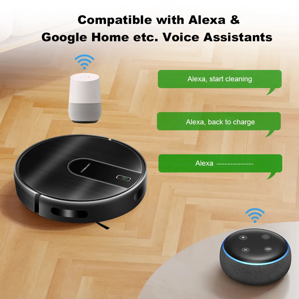 Lamp Post robot vacuum cleaner and wet mop combo with smart mapping, WiFi app control, brushless motor, ideal for pet hair cleaning.
