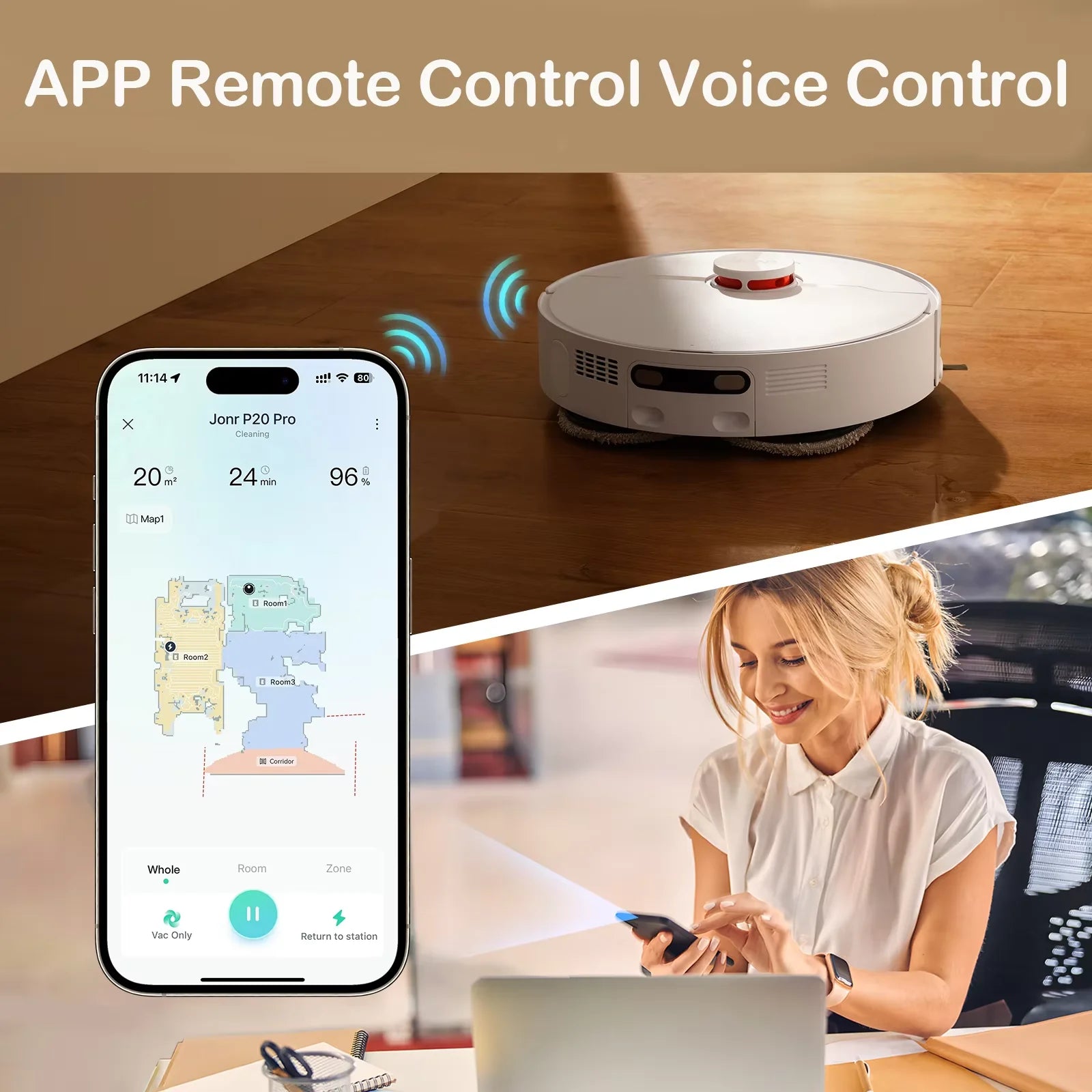 Lamp Post P20 Pro cordless robot vacuum with mopping and automatic cleaning, featuring dust collection and drainage water system.