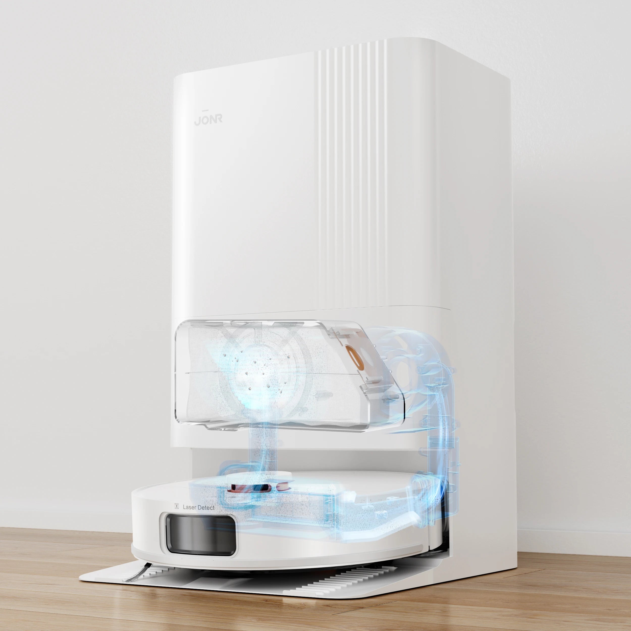 Lamp Post P20 Pro cordless robot vacuum with mopping function, dust collection, and water drainage for automatic cleaning.
