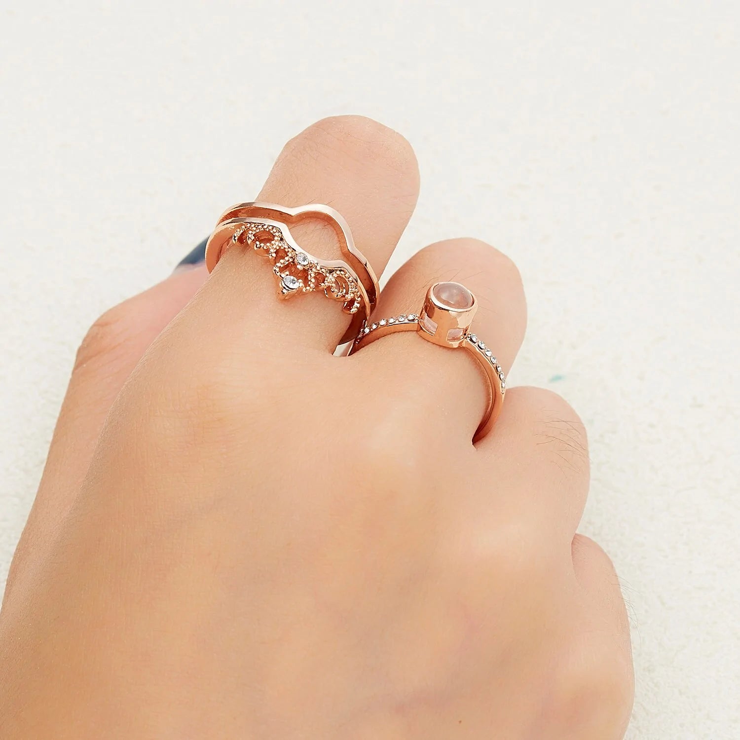 Rose gold ring and bracelet gift set from Lamp Post, featuring elegant jewelry in a gift box.