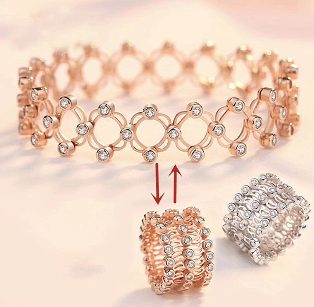 Rose gold ring and bracelet gift set by Lamp Post, featuring a matching ring and bracelet in a gift box.