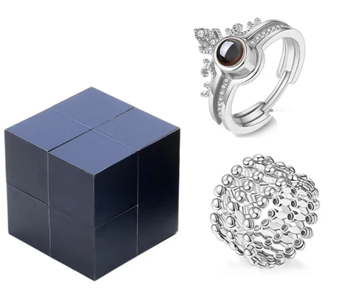 Rose gold ring and bracelet gift set by Lamp Post, featuring matching jewelry in a gift box.