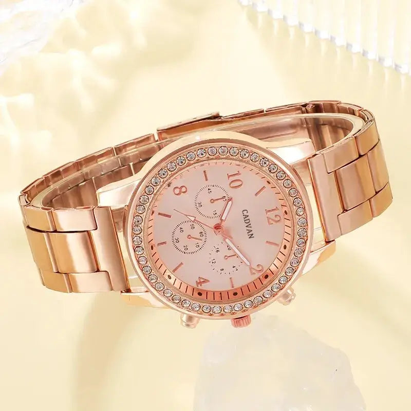 Rose gold luxury watch set for women by Lamp Post, featuring a stylish round watch with matching bracelet in elegant rose gold.