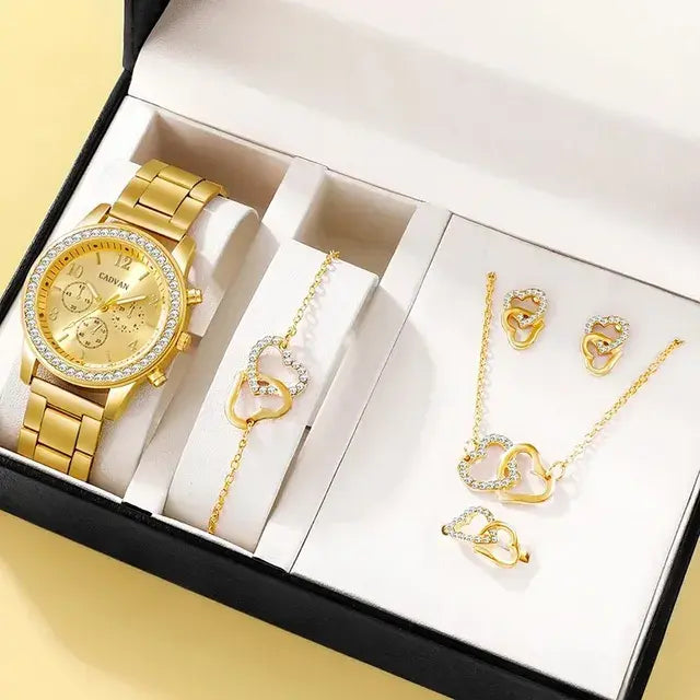 Rose gold luxury watch set for women by Lamp Post, featuring a stylish rose gold watch and matching accessories.