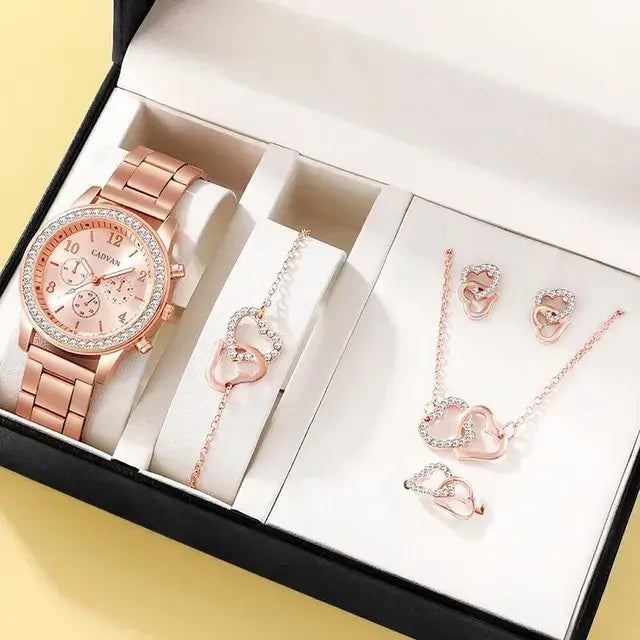 Rose gold luxury watch set for women by Lamp Post, featuring a stylish watch with a matching bracelet and elegant design.