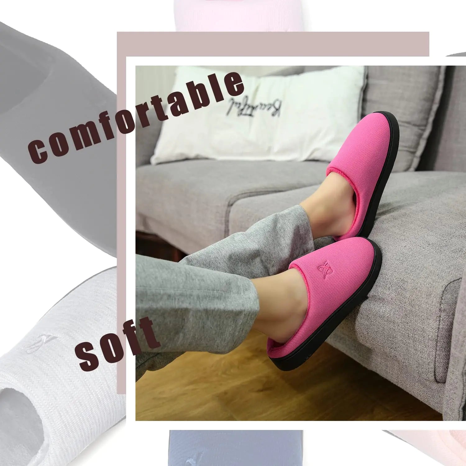 Pink fuzzy slippers for women by Lamp Post, soft and cozy with a plush texture, perfect for comfortable indoor wear.