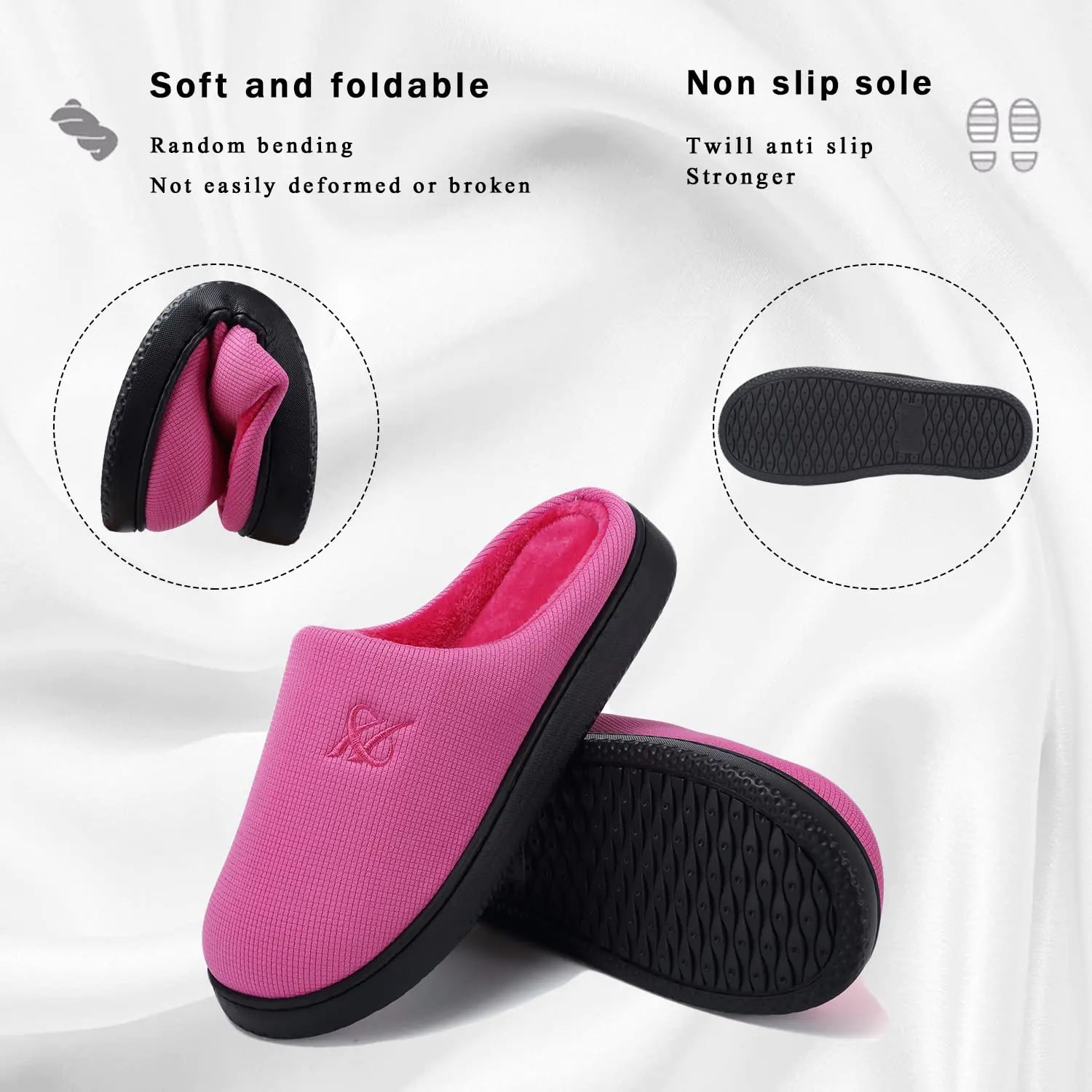 Pink fuzzy slippers for women by Lamp Post, cozy and soft with a plush texture, perfect for indoor comfort.