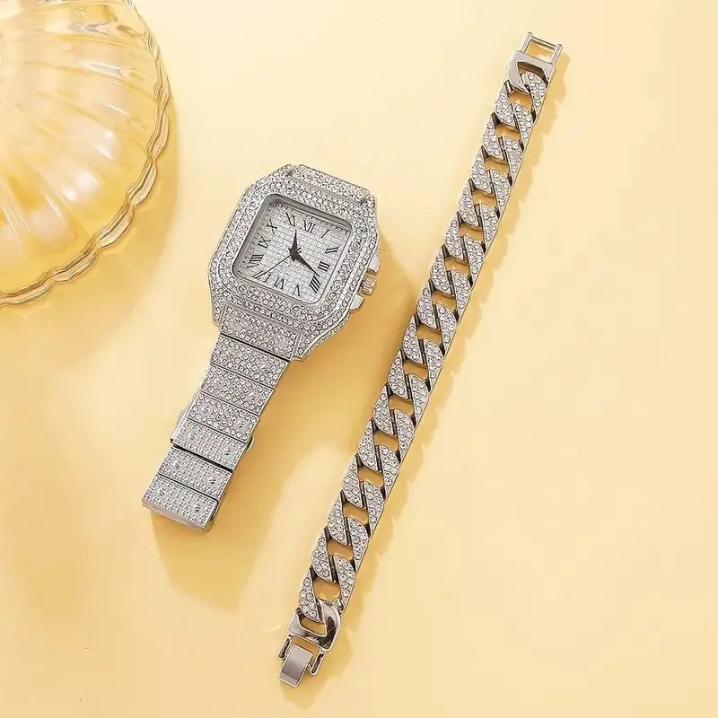 Two silver diamond women's watches from Lamp Post in a 2-piece set, featuring elegant round dials and silver bands.