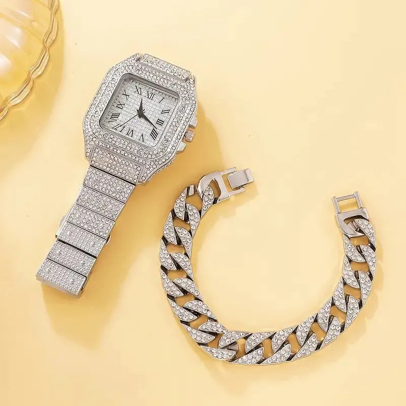 Set of two Lamp Post diamond women's watches with silver straps and elegant faces, perfect for stylish everyday wear.
