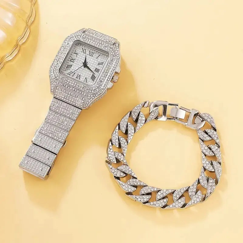 Silver diamond women's watches from Lamp Post 2-piece set, featuring elegant design and sparkling accents.