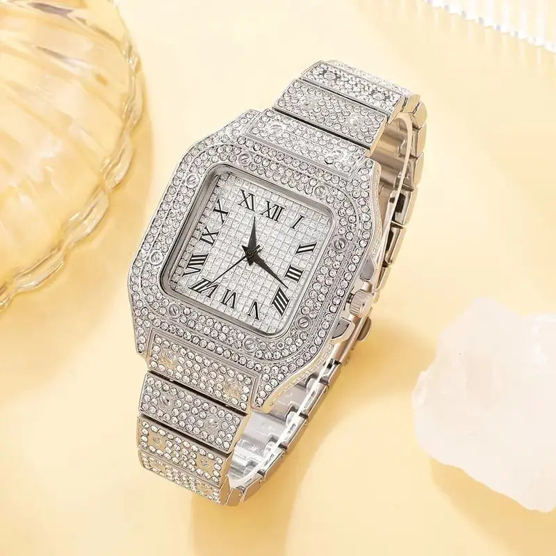 Set of two silver diamond women's watches by Lamp Post with elegant design and sleek metal bands.