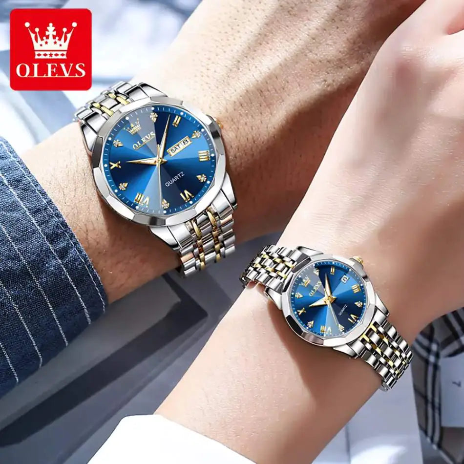 Lamp Post couple watch set featuring matching stainless steel watches for him and her with stylish designs.