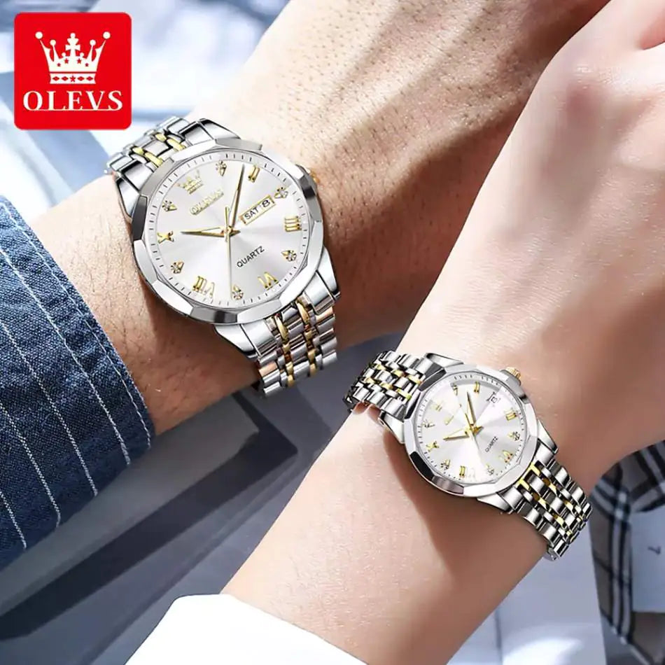 Silver and blue couple watch set by Lamp Post featuring matching fashion watches for partners.