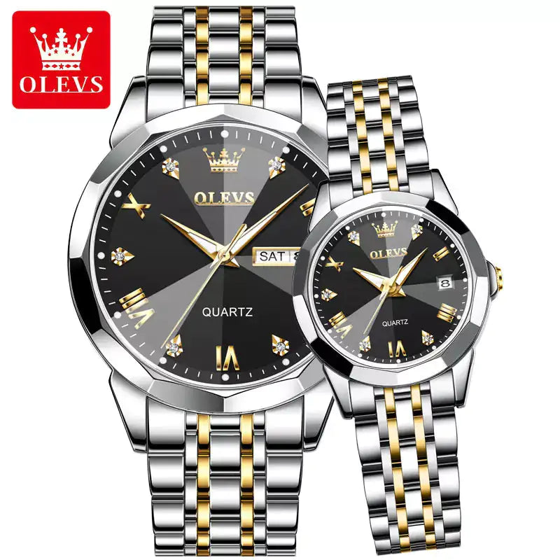 Silver and blue couple watch set by Lamp Post featuring matching wristwatches for partners, sleek and stylish design.