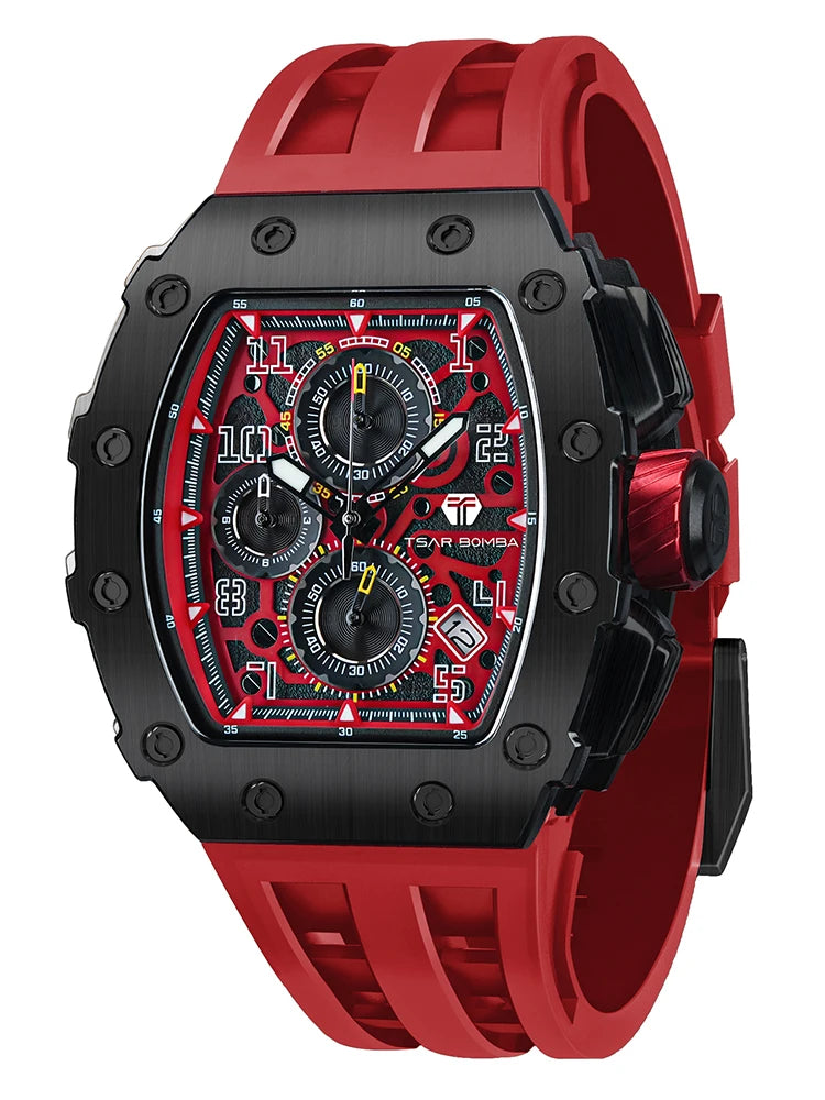 Men’s luxury Tonneau waterproof stainless steel rectangular watch by Lamp Post with silver and black design, stylish fashion timepiece