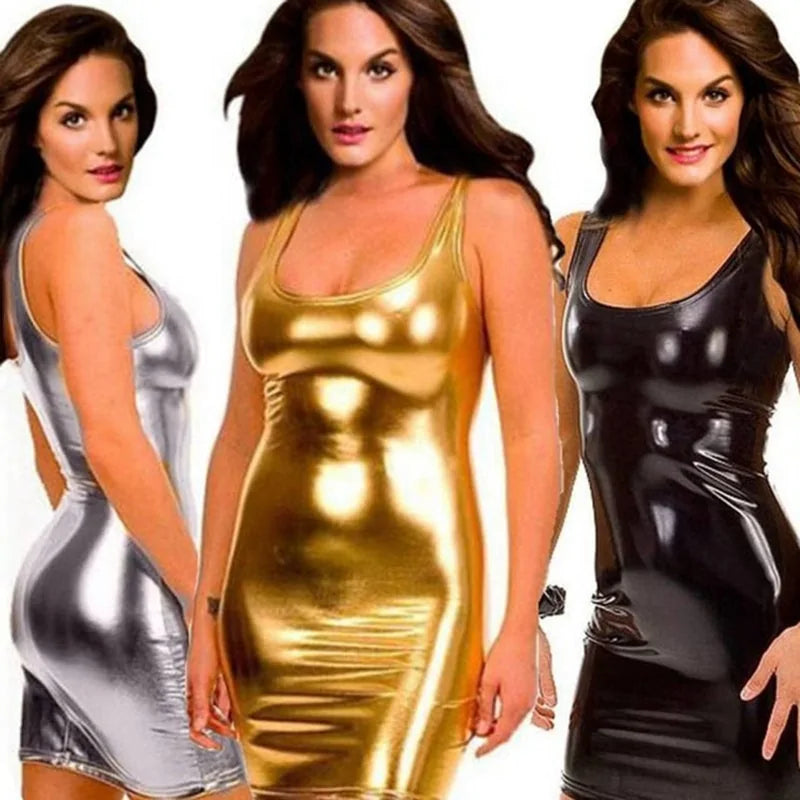 Silver women's sexy lingerie dress by Lamp Post featuring a fitted, revealing design and delicate lace details.
