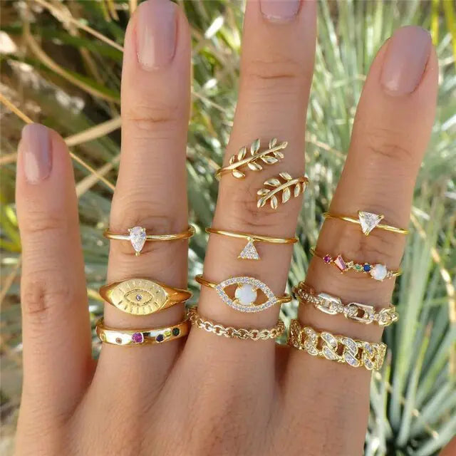 Silver women rings set by Lamp Post featuring 10 stylish rings with various designs, perfect for everyday or special occasions.