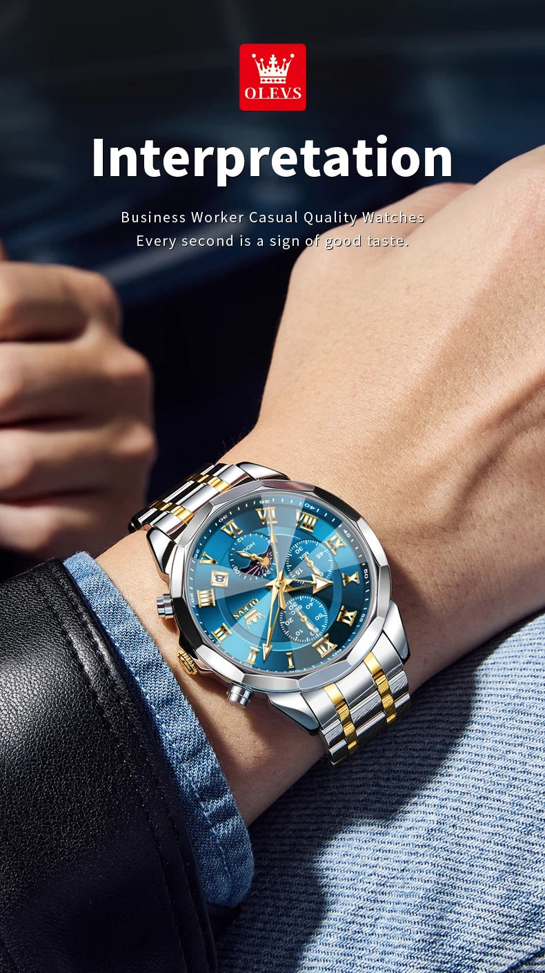 Silver men's waterproof quartz watch by Lamp Post, featuring a stylish design and versatile functionality.