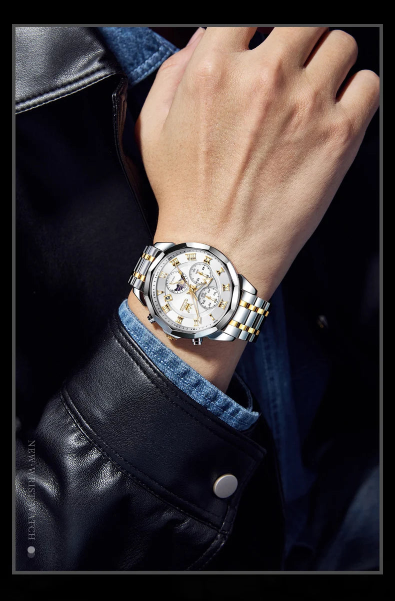 Silver men's waterproof quartz watch by Lamp Post with a classic design, suitable for versatile gifting occasions.