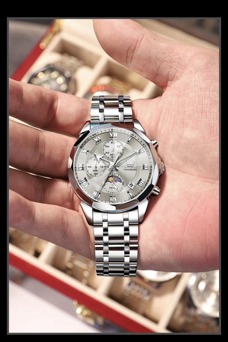 Silver Lamp Post men's gift watch with waterproof quartz movement, stylish design, and versatile functionality.