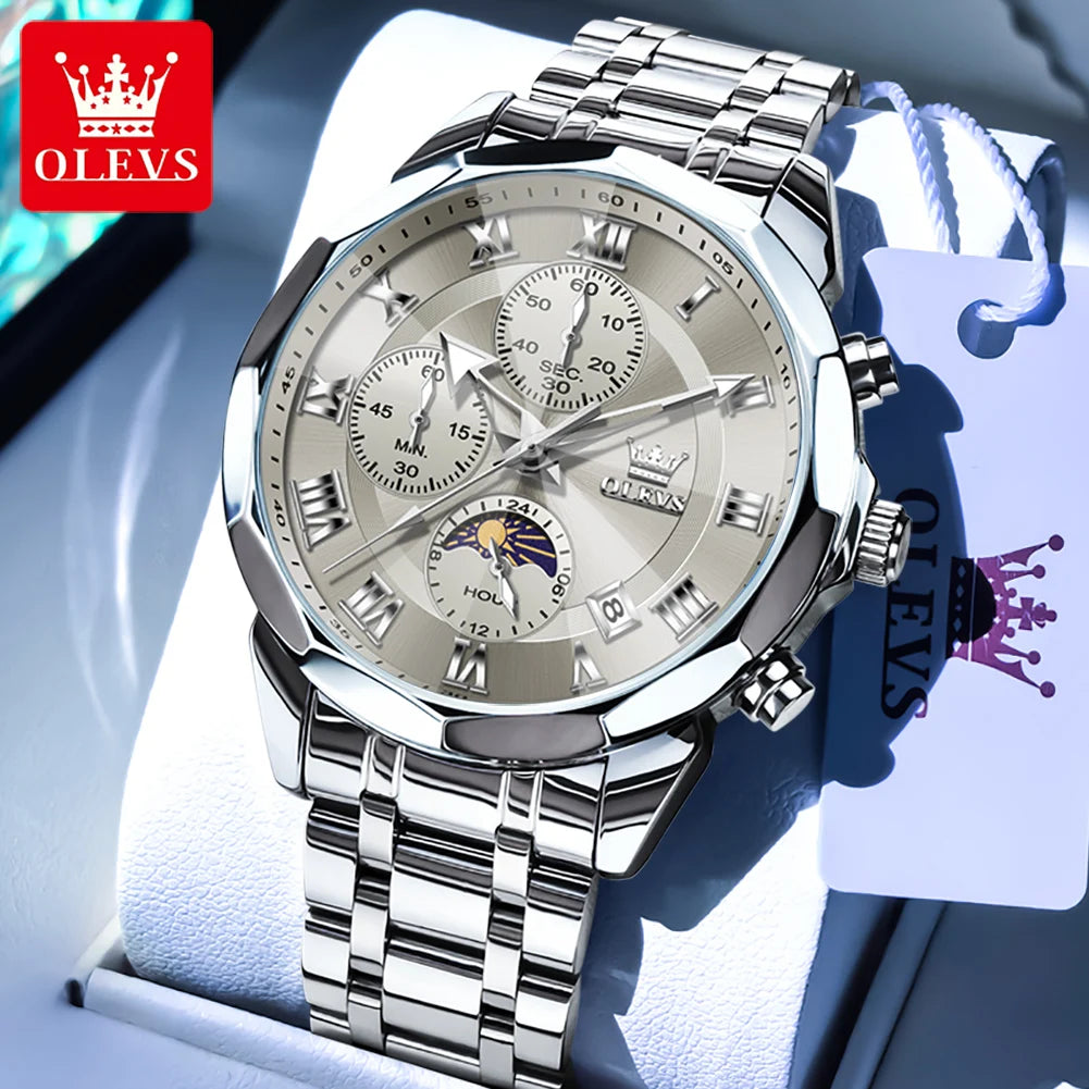 Silver men's waterproof quartz watch by Lamp Post with a sleek design, ideal as a versatile gift for men.