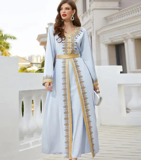 Luxurious Beads Kaftan Dress by Lamp Post featuring intricate bead detailing and flowing fabric in a stylish, elegant design.