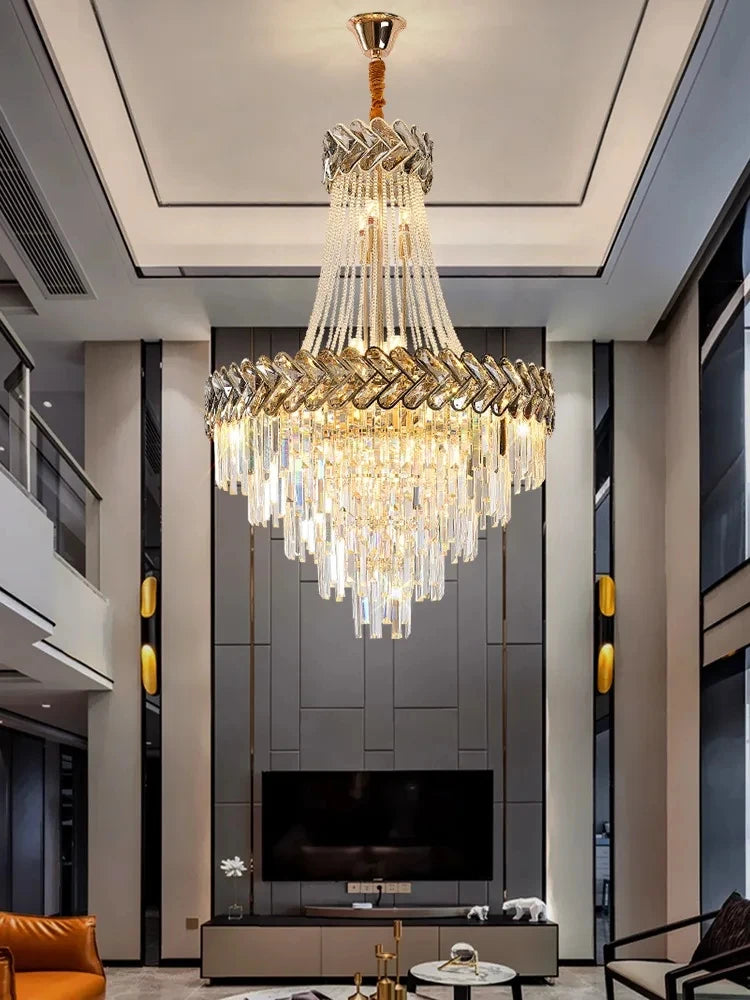 Smoky grey Nordic modern luxury K9 crystal chandelier by Lamp Post for living room lighting, 100cm diameter, cold white glow.