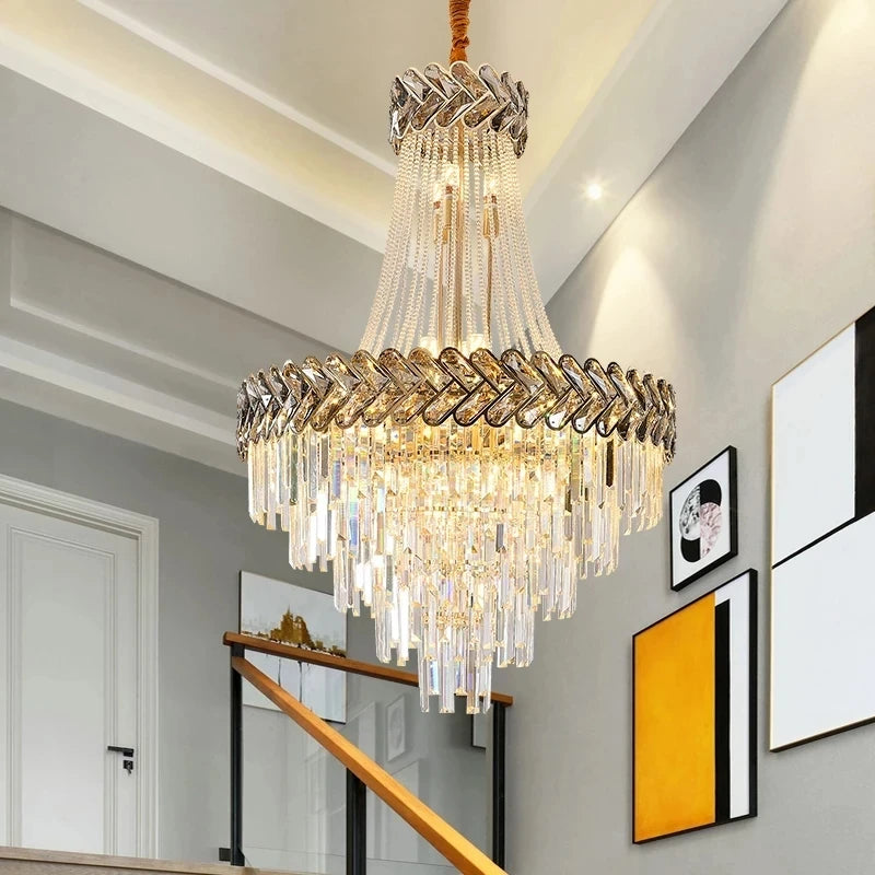 Smoky grey 2024 Nordic modern luxury K9 crystal chandelier from Lamp Post, 100cm diameter, cold white lighting, ideal for living rooms.